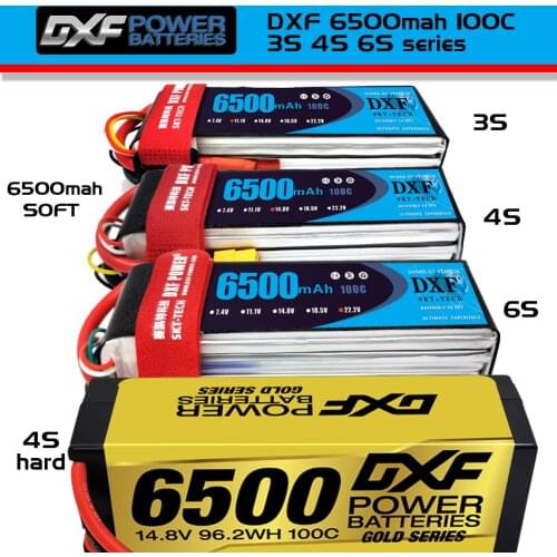 DXF 2PCS Lipo Battery 2S 3S 4S 6S 7.4V 11.1V 14.8V 22.2V 6500mah 100C Toys & Hobbies For Helicopters RC Models Li-Polymer