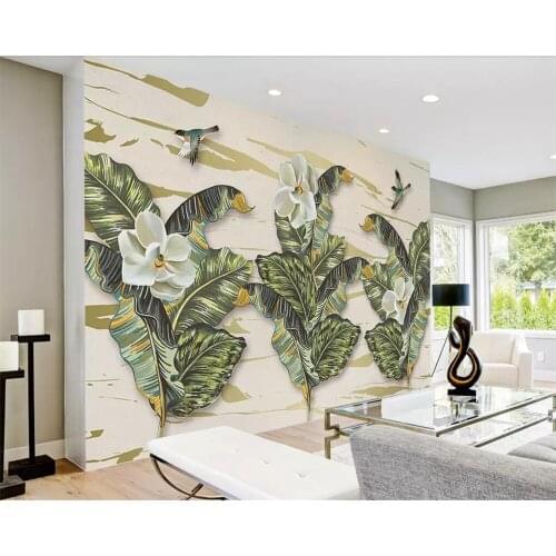 Beibehang Custom wallpaper American literary vintage banana leaf hand-painted tropical rainforest TV background 3d wallpaper