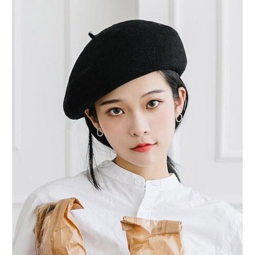 Women Girl Beret French Artist Warm Wool Winter Beanie Hat Retro Vintage Plain Beret Solid Color Elegant Ladies Winter Hat