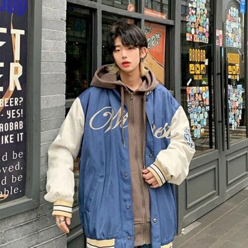 Baseball uniform men clothing Korean and Hong Kong style jacket loose tide brand flight jacket button all-match retro boy coat