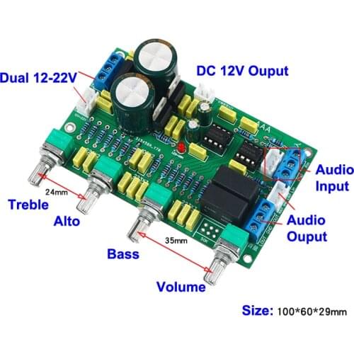 Dual NE5532 Tone Preamp Board Audio Treble Bass Adjustment Equalizer Pre Amplifier Control Preamplifier Dual 12-24V