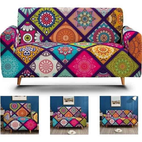 3D Nation Boho Stretch Elastic Couch Washable Sofa Cover Set All Inclusive Spandex Corner Armrest Case for Living Room