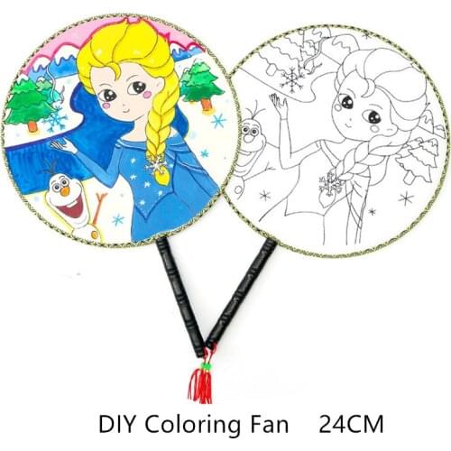 Montessori Toys Disney Prince Frozen Dinosaur DIY Coloring Silk fabric Fan Drawing Toy Early Education Toys