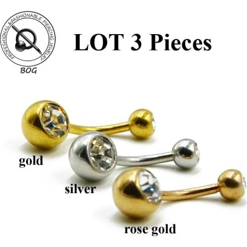 3 Piece 316L Steel CZ Crystal Belly Button Ring Navel Piercing Nombril Ombligo Barbell Stud Body Jewelry 14g
