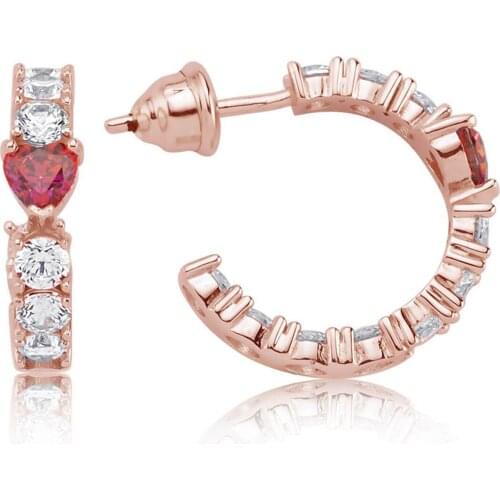 Valori Jewels 2.70 Carat, Zirconia Red Heart And White Round Gemstone, Rose Gold Plated, Sterling Silver Earrings