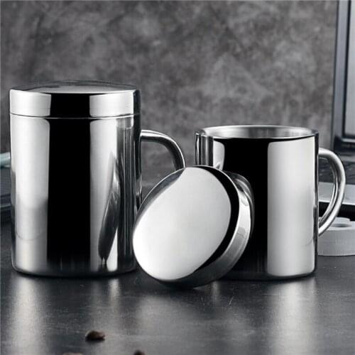 Kitchen Stainless Steel Mug With Lid Bar Easy To Grip Double Wall Drinking Milk Office Large Capacity Insulated Mug