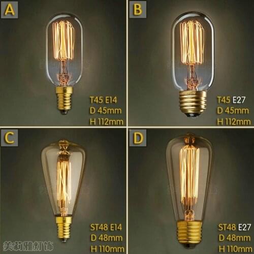 2pcs 40W E27 220V Bombilla Edison Bulb E27 Retro Lamp Lampada Vintage Bulb Ampoules Decoratives T45 ST48