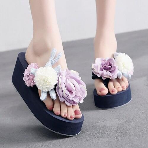 Summer Shoes For Women Fashion Flowers Ladies Slippers Casual Open Toe Female Outdoor Wedges Non-slip Beach Flip-flops qq973