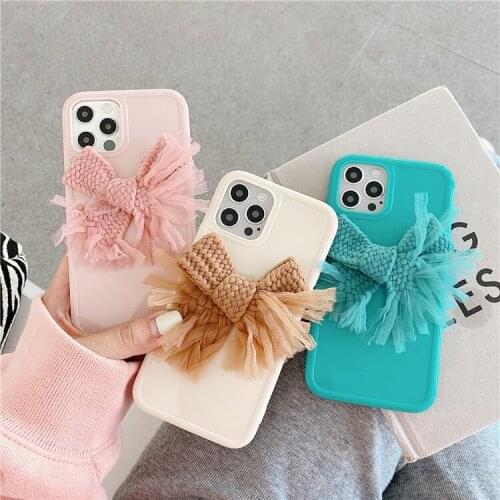 Retro sweet girls kawaii plush Bowknot Phone Case For iPhone 12 11 Pro Max Xr Xs Max 7 8 Plus 12 mini 7Plus case Cute soft cover