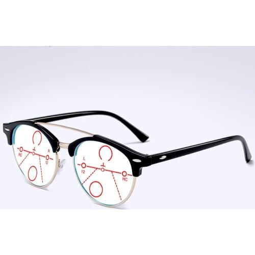Double Bridge Retro Round Ultralight Progressive Multifocal Reading Glasses +0.75 +1 +1.25 +1.5 +1.75 +2 +2.25 +2.5 +2.75 To +4