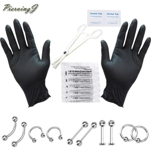 PiercingJ Body Piercing Kit 16G (Belly Button,Tongue, Eyebrow, Nipple, Lip, Nose, Chin) Gauge Piercing Needles Tools Ear Tragus