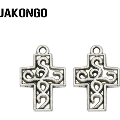 JAKONGO Tibetan Silver Plated Crosses Charms Pendant for Jewelry Making Bracelet Accessories DIY Handmade 19x12mm 20PCS/lot