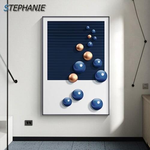 Golden Blue Ball Canvas Poster Print Luxury Home Decor Abstract Geometry Wall Art Painting Nordic Living Room Decoration Picture