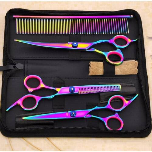 PET Professional PET DOG Grooming Coated Titanium scissors suit Cutting Curved Thinning Shears