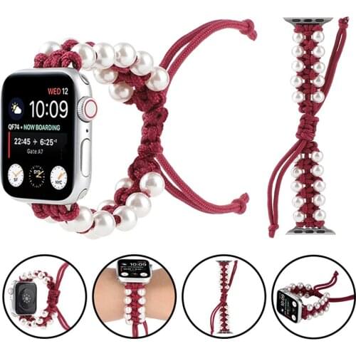 New Pearl Rope Weave Strap for Apple Watch 6 Band SE 5 40mm 44mm Bracelet Belt for iWatch Series 4 3 38mm 42mm Sports Watchbands