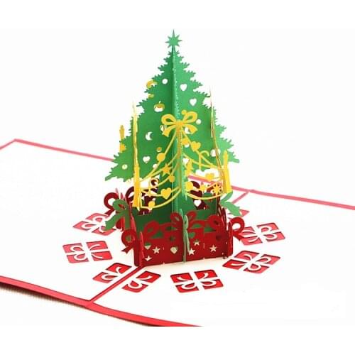 Christmas Greeting Card 3D Three-dimensional Paper Carving Hollow Christmas Tree Handmade Creative Christmas Small Card