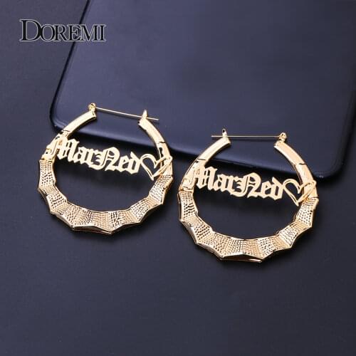 70mm Hiphop Sexy Bamboo Hoop Earrings Customized Name Earrings Bamboo Style Custom Earrings for Women Gift