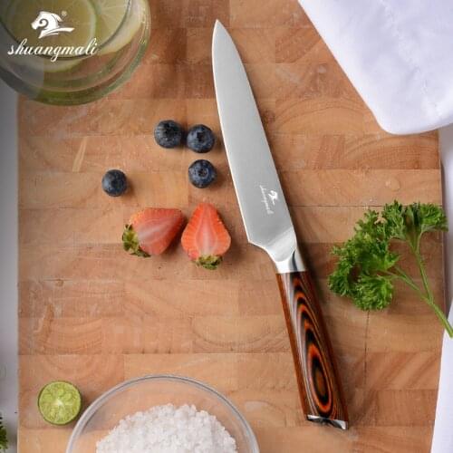 Shuangmali 5 Inch Utility Paring Knife 5Cr15 Stainless Steel Kitchen Fruit Peeling Knives Wood Handle Cooking Chef Slicing Knife