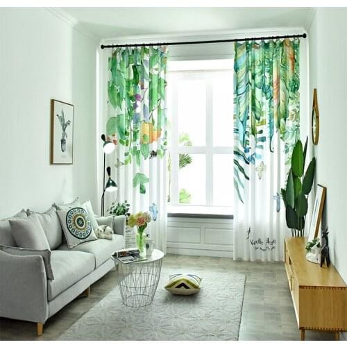 Nordic Curtains for Living Room Bedroom Modern Curtain Green Plants Leaves Printed Drapes Insulating Drapes Window Treatment