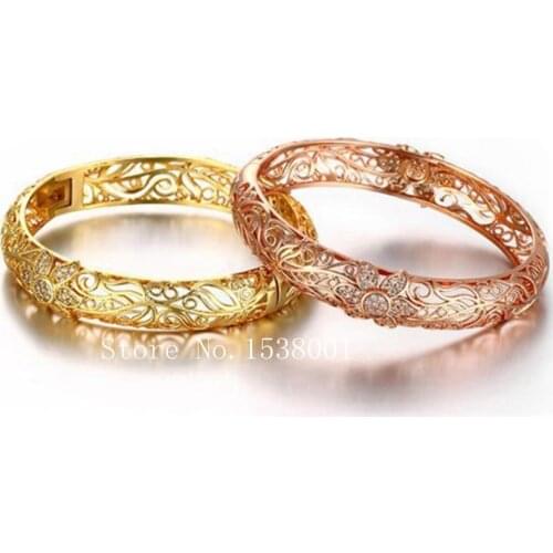 Patterned Hollow Bohemia Style Bracelet Gold Filled Womens Bangle Openable 56mm