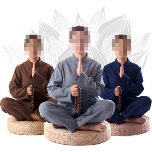 High Quality Female Cotton&Linen Zen Meditation Suit Buddhist Clothing Lay Uniforms Tang Suits Blue/Brown/Grey Spring&Summer