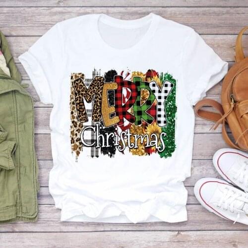 Women Plaid Tree Striped Holiday New Year Merry Christmas Print Tshirts Clothes Graphic Female Top T Shirt Ladies Tee T-Shirt
