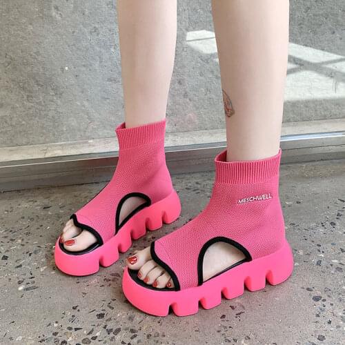 Women Sandals For Summer Knitted Mesh Shoes Fashion High Quality Breathable High Heels Female Sneakers Sandalias De Las Mujeres