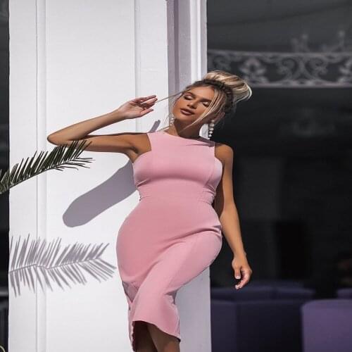 Summer Dress Woman Robe Femme Pink Pecnil Dresses High Split O-Neck Sleeveless Slim Hips Long Dress For Woman Vestido De Mujer
