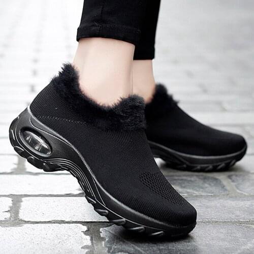 Winter Sneakers Womens Shoes Flats Platform Boots Plush Warm Walking Boots Mesh Footwear Female Wedge Shoes Big Size 42