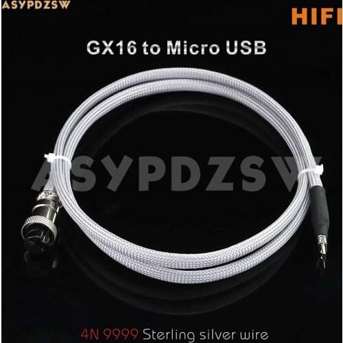 1.2M HIFI DIY 4N Sterling silver GX16-2 PIN to Micro USB Linear power supply cable For Android/Raspberry