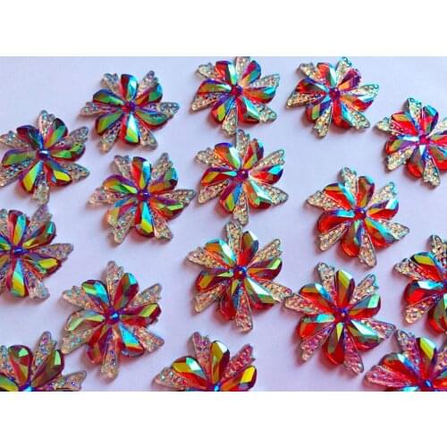 30pcs 30mm red/AB colour sew on resin rhinestones loose beads gemstone hang sewing strass crystal flower shape flatback