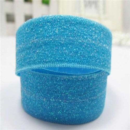 5/8 inch (15mm)Misty Turquoise Fold Over Elastic Ribbon With Glitter Printed