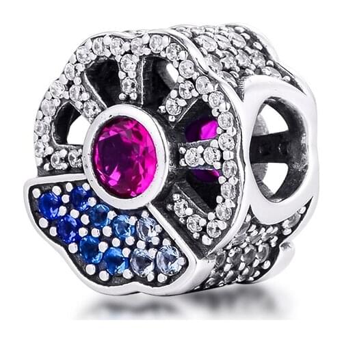 Chinese Style Blue & Pink Fan Charms For Jewelry Making Fits Original Silver Bracelets acsesoris for women DIY Beads Jewelry