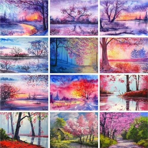 HUACAN Full Square/Round 5d Diamond Painting Tree Handicraft DIY Diamond Embroidery Landscape Mosaic Wall Art Craft Kit