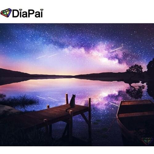 DIAPAI Diamond Painting 5D DIY 100% Full Square/Round Drill "Bridge cat boat" Diamond Embroidery Cross Stitch 3D Decor A24426