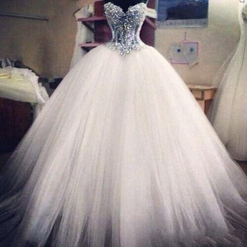 Ball Gown Wedding Dresses Sweetheart Corset See Through Floor Length Princess Bridal Gowns Beaded Lace Pearls Custom Made