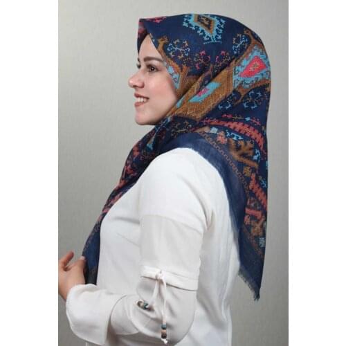 BAYSEM PATTERNED LINEN FLAMLI SCARF-KANEVİÇE DESEN-06 - RENK-12
