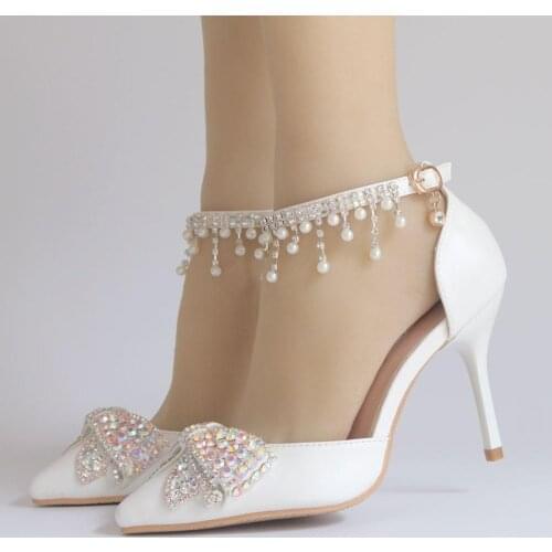 Summer Tassels wedding shoes Ankle strap Buckle Sandals crystal Pearl Flower party dress shoes white Beads shoes woman