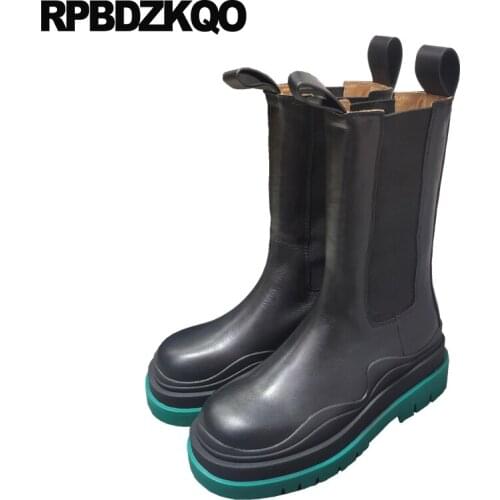 Chelsea Boots High Heel Muffin Flatform Mid Calf Celebrity Platform Harajuku Designer Shoes Women Luxury 2021 Genuine Leather
