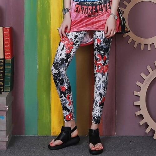 VIIANLES Print Trousers Fitness Leggins Women Graffiti Cartoon Elastic Waist Push Up Pencil Pants Polyester Plus Size Leggings