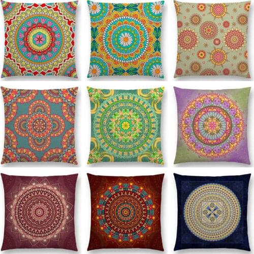 Hot Sale Gorgeous Mandala Floral Garden Decorative Pattern Fantasy Color Crystalline Flower Cushion Home Decor Sofa Throw Pillow