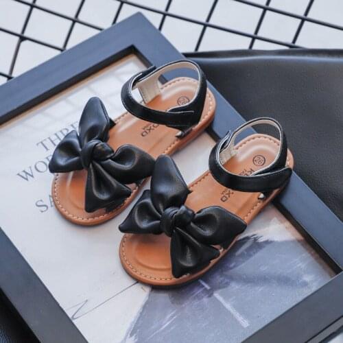 Childrens Sandals 2021 Summer New Bow Princess Shoes Soft Sole Little Girls Cattle Tendon Bottom Beach Shoes