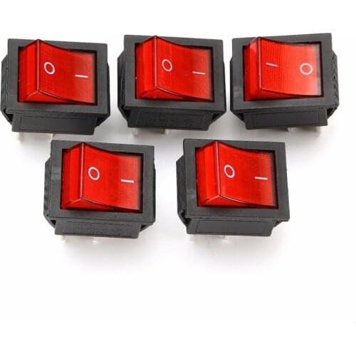 5pcs 2 Position Red Light Rocker Switch 16A/250V KCD4-20 4 Pin ON/OFF Toggle Switches 35 x 25.5 x 10mm