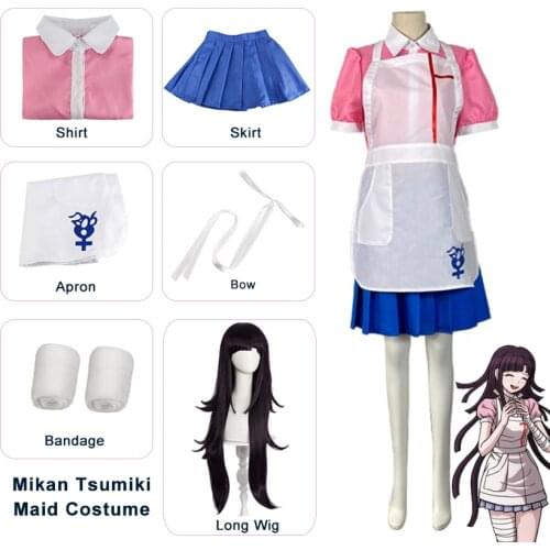 Anime Clothes Danganronpa Cosplay Pink Maid Dress Mikan Tsumiki Cosplay Costume Maid Outfit Kids Adult Girls Dress Woman Dresses