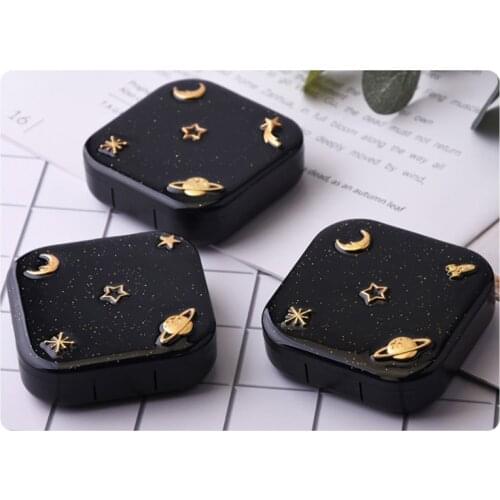 1PC Stars Moon Contact Lens Case With Mirror Kit Holder Portable Contact Lenses Box Black
