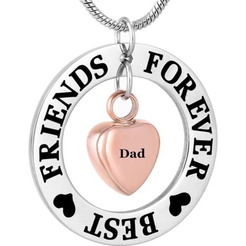 Engraving "BEST FRIEND FOREVER" Circle of Life Memorial Cremation Jewelry Hold Rose Gold Dad Heart Urn Necklace