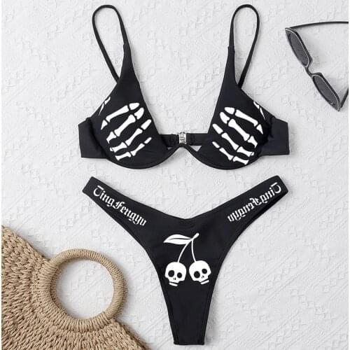 Funny Printed Bikini Swimwear Women Swimsuit Sexy Push Up Micro Bikinis Set Swimming Bathing Suit Beachwear Summer Brazilian