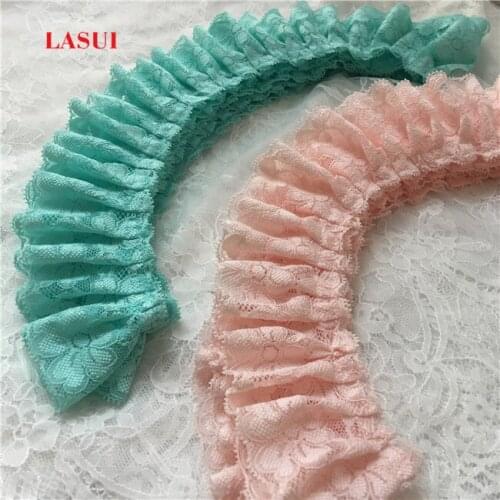 LASUI 3 yards =1 lot 6 cm Macaron ice cream lace trim Pleated cuff doll skirt wedding curtain lace accessorie 0182