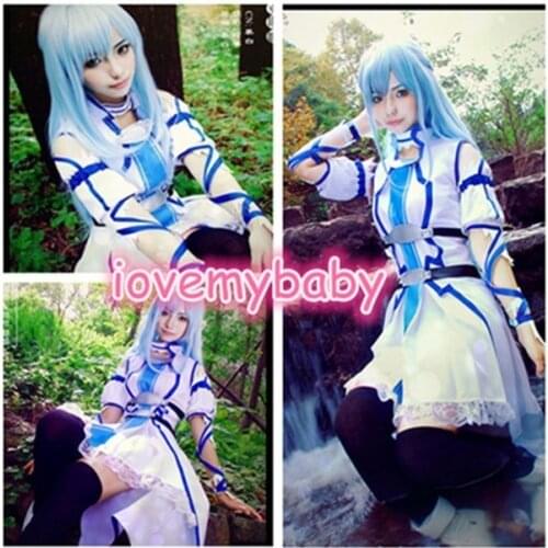 New Anime Sword Art Online SAO ALfheim Online Kawaii Yuuki Asuna Uniform White and Blue Fairy Cosplay Costume Dress Outfits