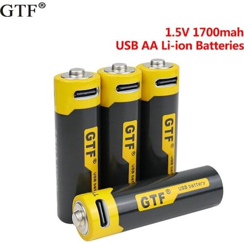 New usb aa 1.5v battery 2250mwh 1700mah aa lithium battery rechargeable for remote toy keypad thermometer light toy